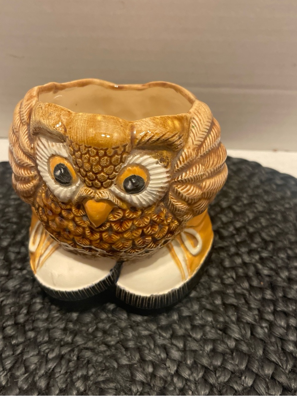 Ceramic Hand-Painted Ceramic Owl small Planter pot in Mustard Yellow